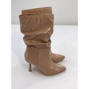 Womens Slouchy Boots High Heels Pointed Toe Mid Calf Faux Leather Booties Size 6